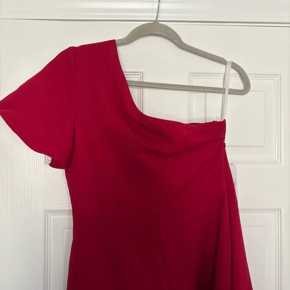 NWT Red One-Shoulder Jumpsuit with Extra Fabric Overlay on Legs size 6 - Picture 3 of 12